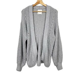 ABERCROMBIE & FITCH Open Front Balloon Sleeve Knit Cardigan, Grey, Size Small